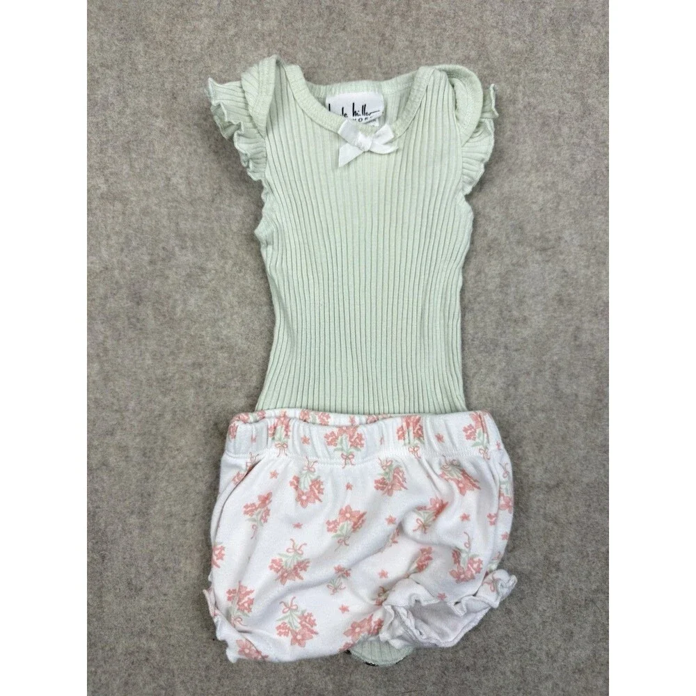 Nicole Miller Baby Girls 0-3 Months 2 Piece Set Green Floral Bloomers